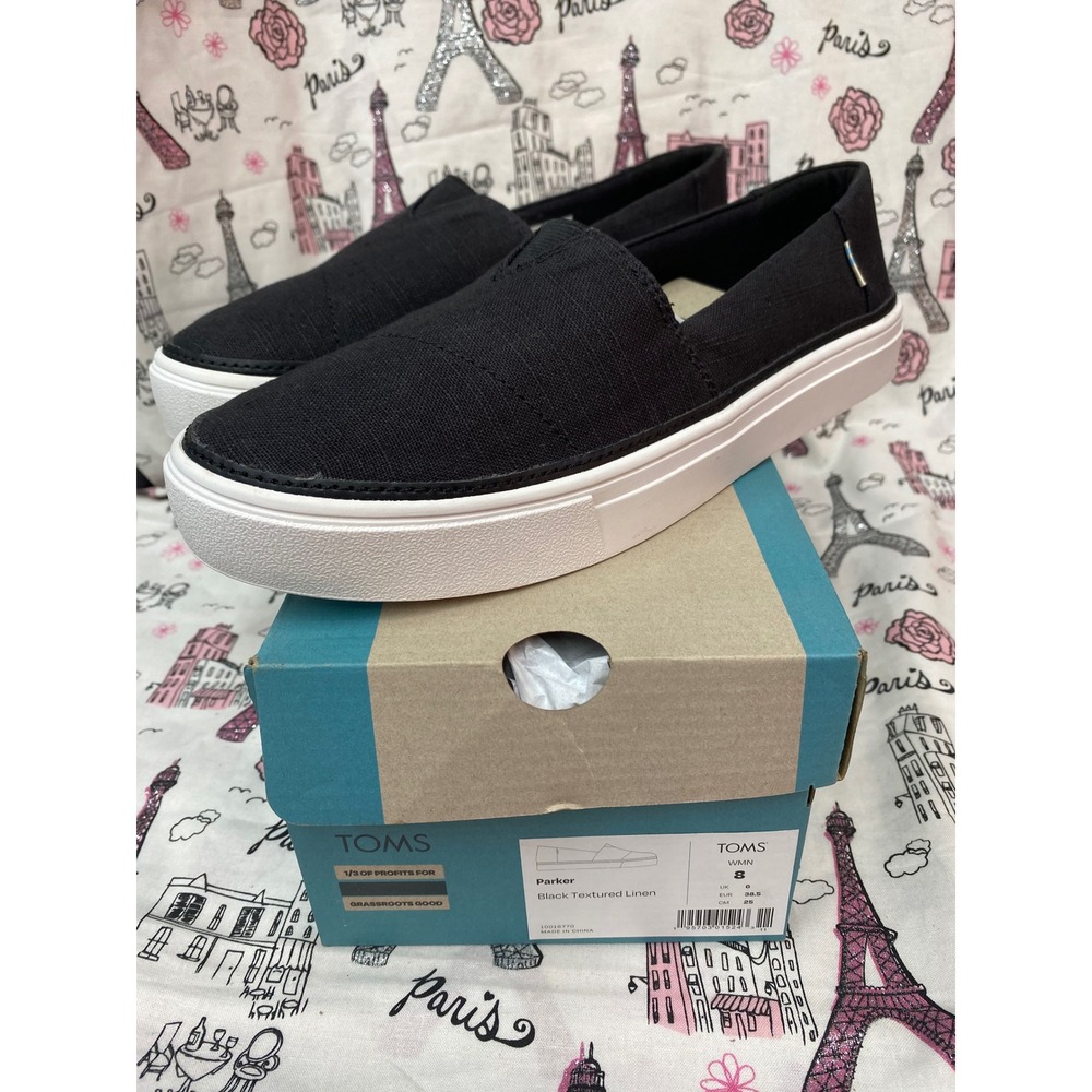 TOMS Parker Black Textured Linen Platform Slip On Sneakers WMN 8 10016770